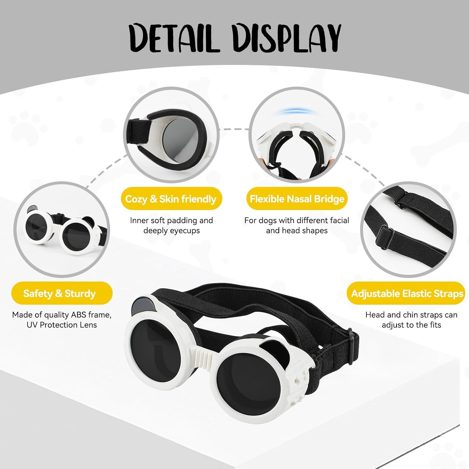 image:imageEnjoying Dog Goggles ExtraSmall to Small Breeds Dog Sunglasses UV Protection Driving Eye Protection for Little Dogs Breathable Windproof Dustproof AntiFog Adjustable Straps Panda WhitePanda White