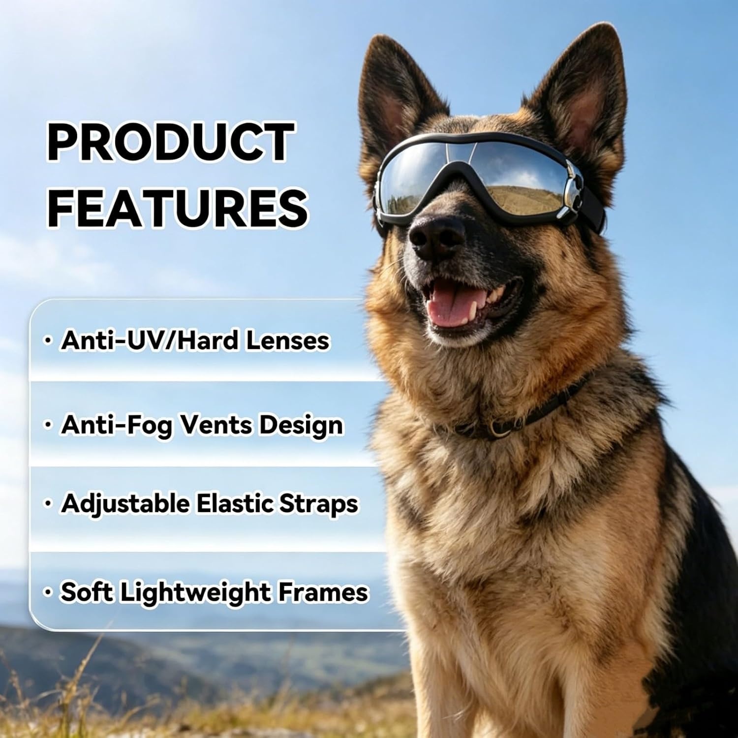 image:imageEnjoying Dog Goggles ExtraSmall to Small Breeds Dog Sunglasses UV Protection Driving Eye Protection for Little Dogs Breathable Windproof Dustproof AntiFog Adjustable Straps Panda WhiteJet Black