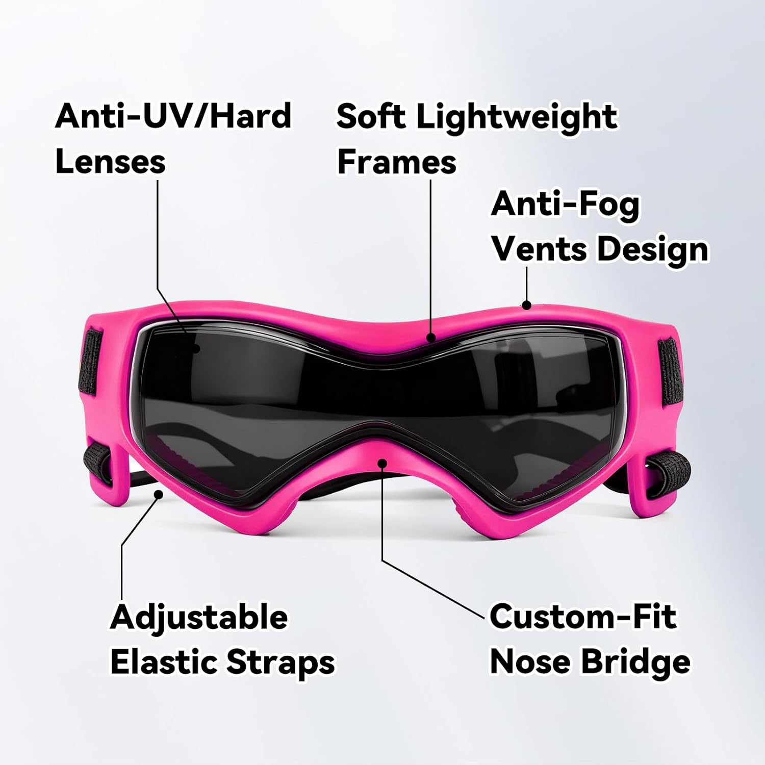 image:imageEnjoying Dog Goggles ExtraSmall to Small Breeds Dog Sunglasses UV Protection Driving Eye Protection for Little Dogs Breathable Windproof Dustproof AntiFog Adjustable Straps Panda WhiteStylish Pink