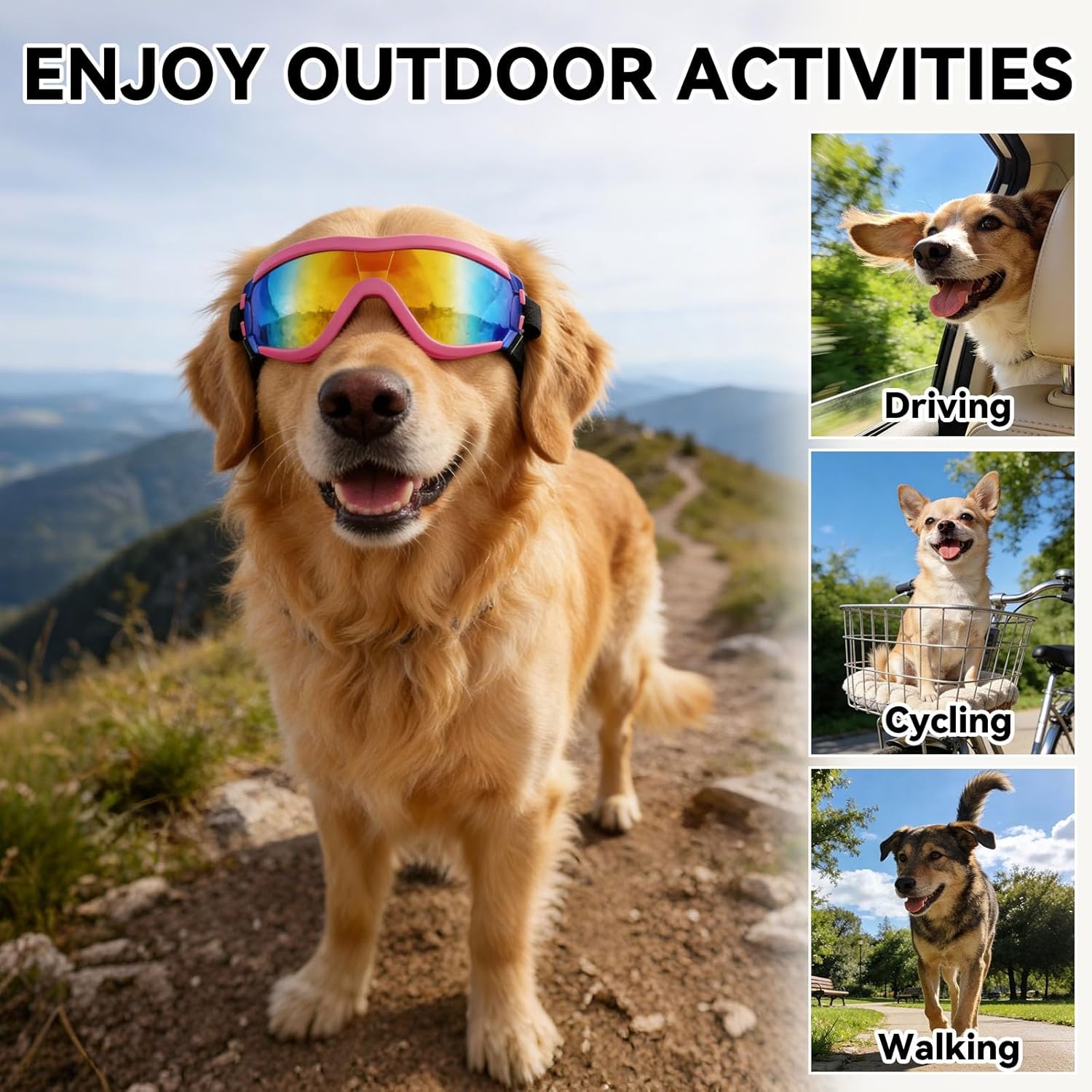 image:imageEnjoying Dog Goggles ExtraSmall to Small Breeds Dog Sunglasses UV Protection Driving Eye Protection for Little Dogs Breathable Windproof Dustproof AntiFog Adjustable Straps Panda WhiteNeon Pink