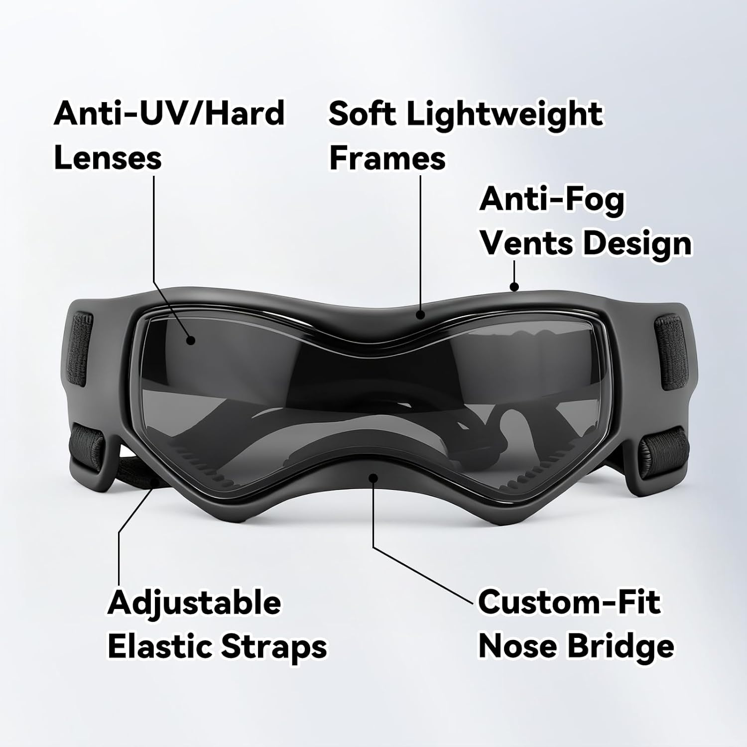 image:imageEnjoying Dog Goggles ExtraSmall to Small Breeds Dog Sunglasses UV Protection Driving Eye Protection for Little Dogs Breathable Windproof Dustproof AntiFog Adjustable Straps Panda WhiteStyle Black