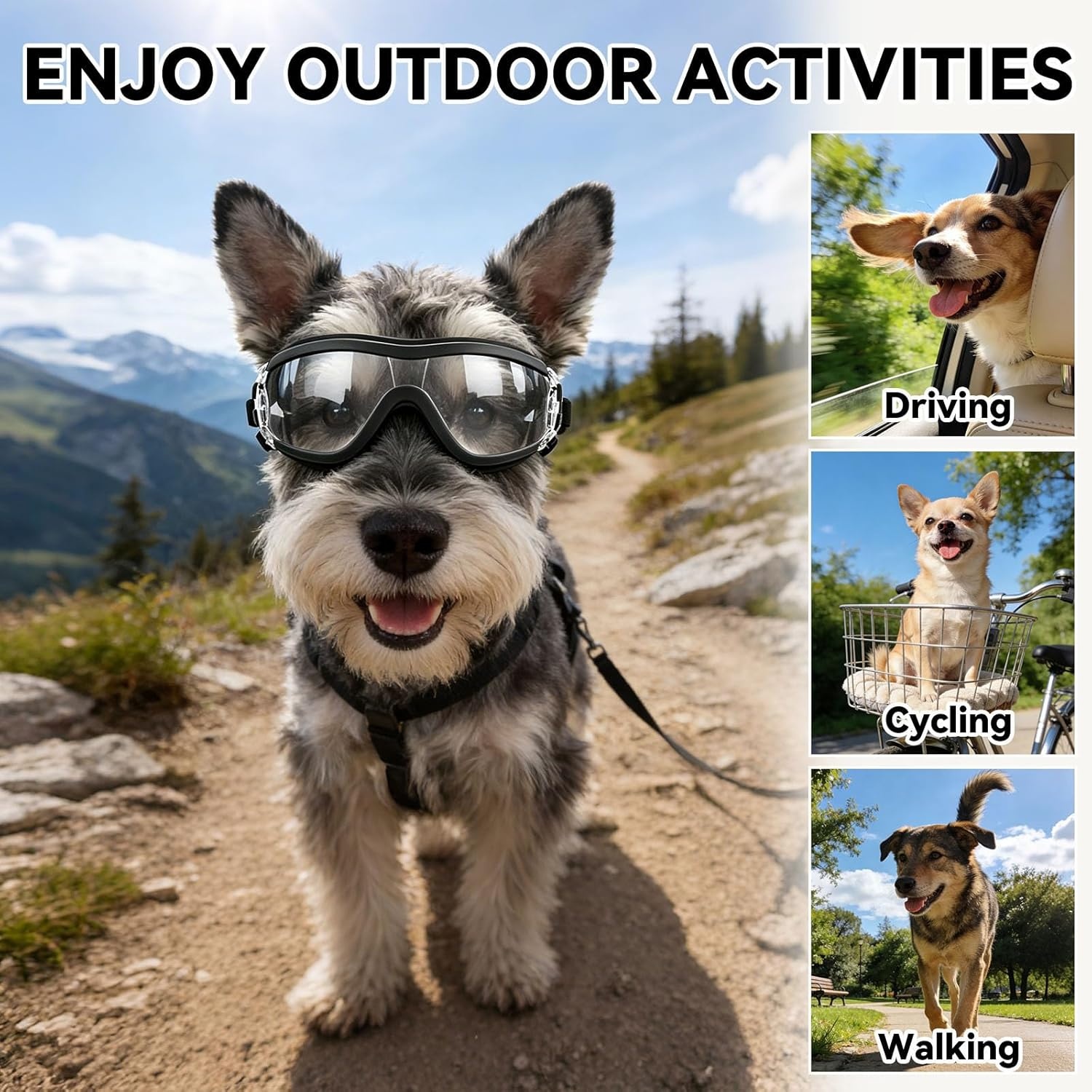 image:imageEnjoying Dog Goggles ExtraSmall to Small Breeds Dog Sunglasses UV Protection Driving Eye Protection for Little Dogs Breathable Windproof Dustproof AntiFog Adjustable Straps Panda WhiteGloss Clear