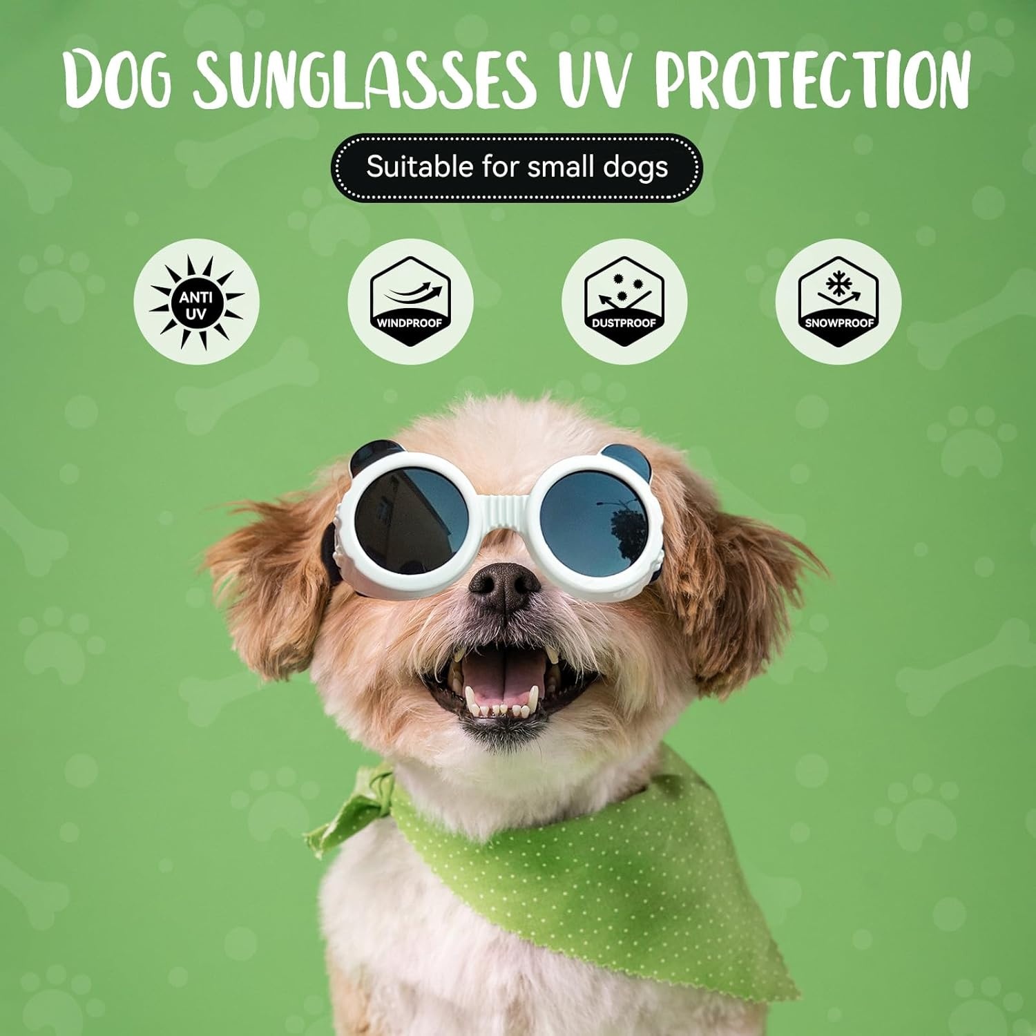 image:imageEnjoying Dog Goggles ExtraSmall to Small Breeds Dog Sunglasses UV Protection Driving Eye Protection for Little Dogs Breathable Windproof Dustproof AntiFog Adjustable Straps Panda WhitePanda White