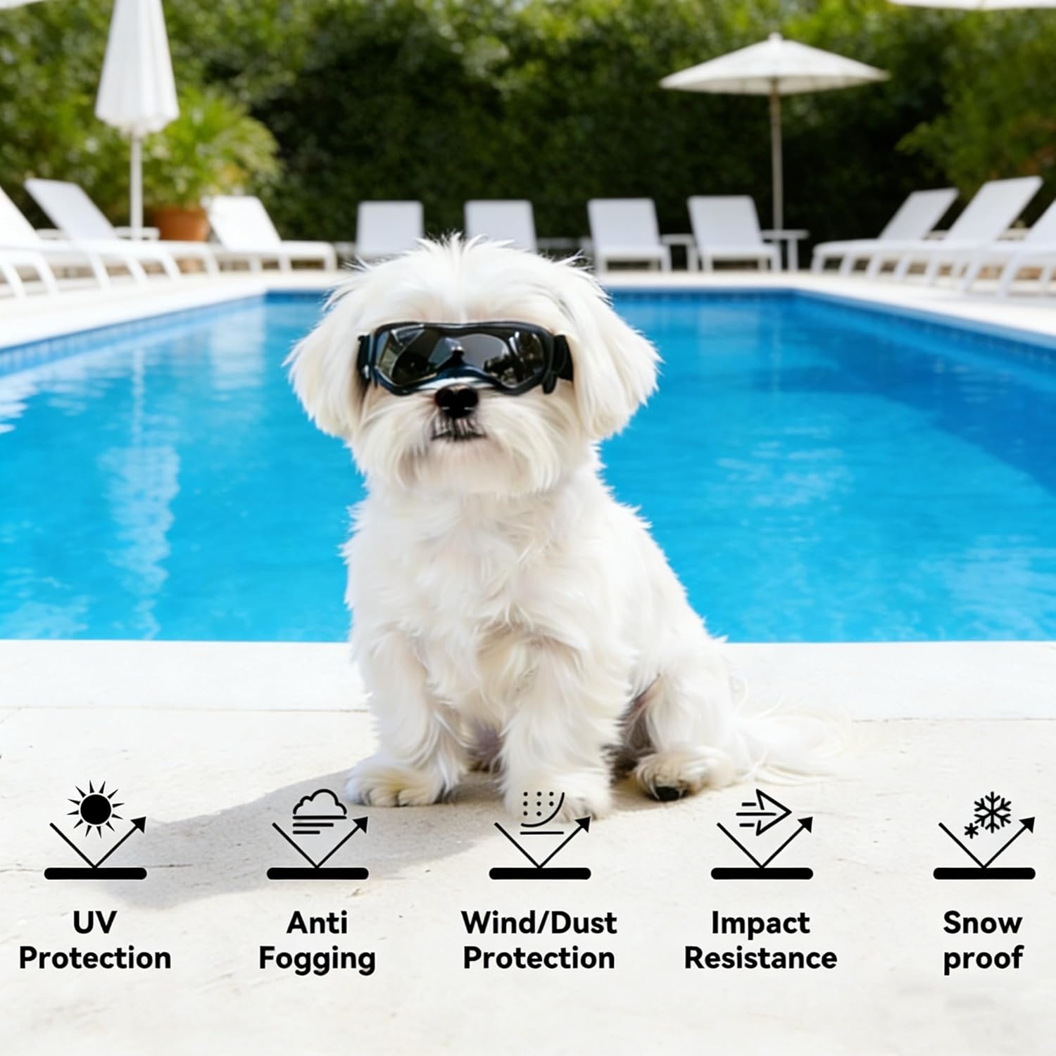 image:imageEnjoying Dog Goggles ExtraSmall to Small Breeds Dog Sunglasses UV Protection Driving Eye Protection for Little Dogs Breathable Windproof Dustproof AntiFog Adjustable Straps Panda WhiteCool Black