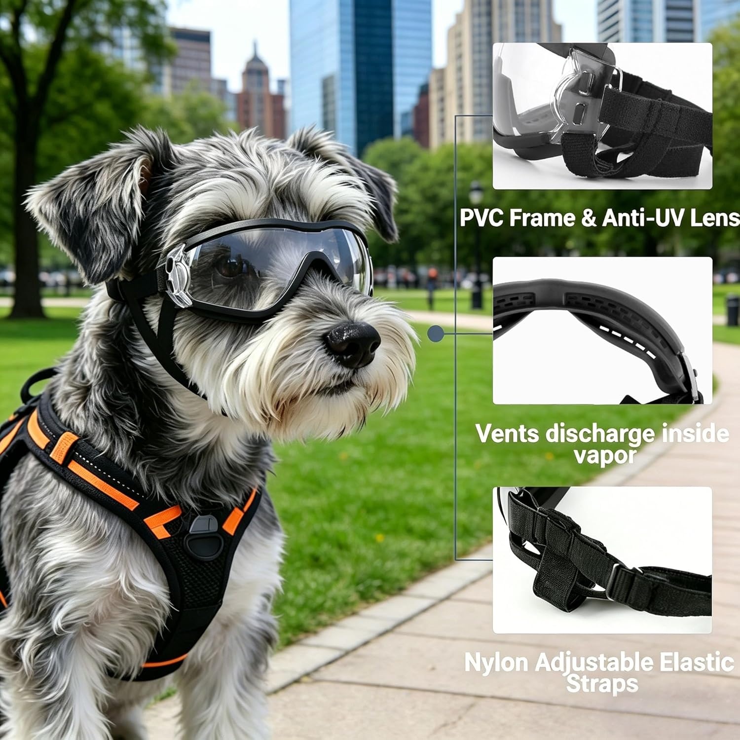 image:imageEnjoying Dog Goggles ExtraSmall to Small Breeds Dog Sunglasses UV Protection Driving Eye Protection for Little Dogs Breathable Windproof Dustproof AntiFog Adjustable Straps Panda WhiteTactical Clear