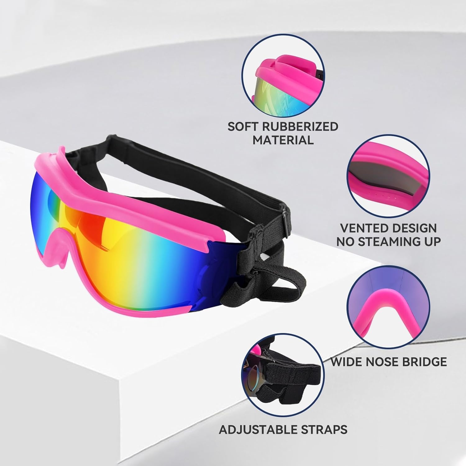 image:imageEnjoying Dog Goggles ExtraSmall to Small Breeds Dog Sunglasses UV Protection Driving Eye Protection for Little Dogs Breathable Windproof Dustproof AntiFog Adjustable Straps Panda WhiteNeon Pink