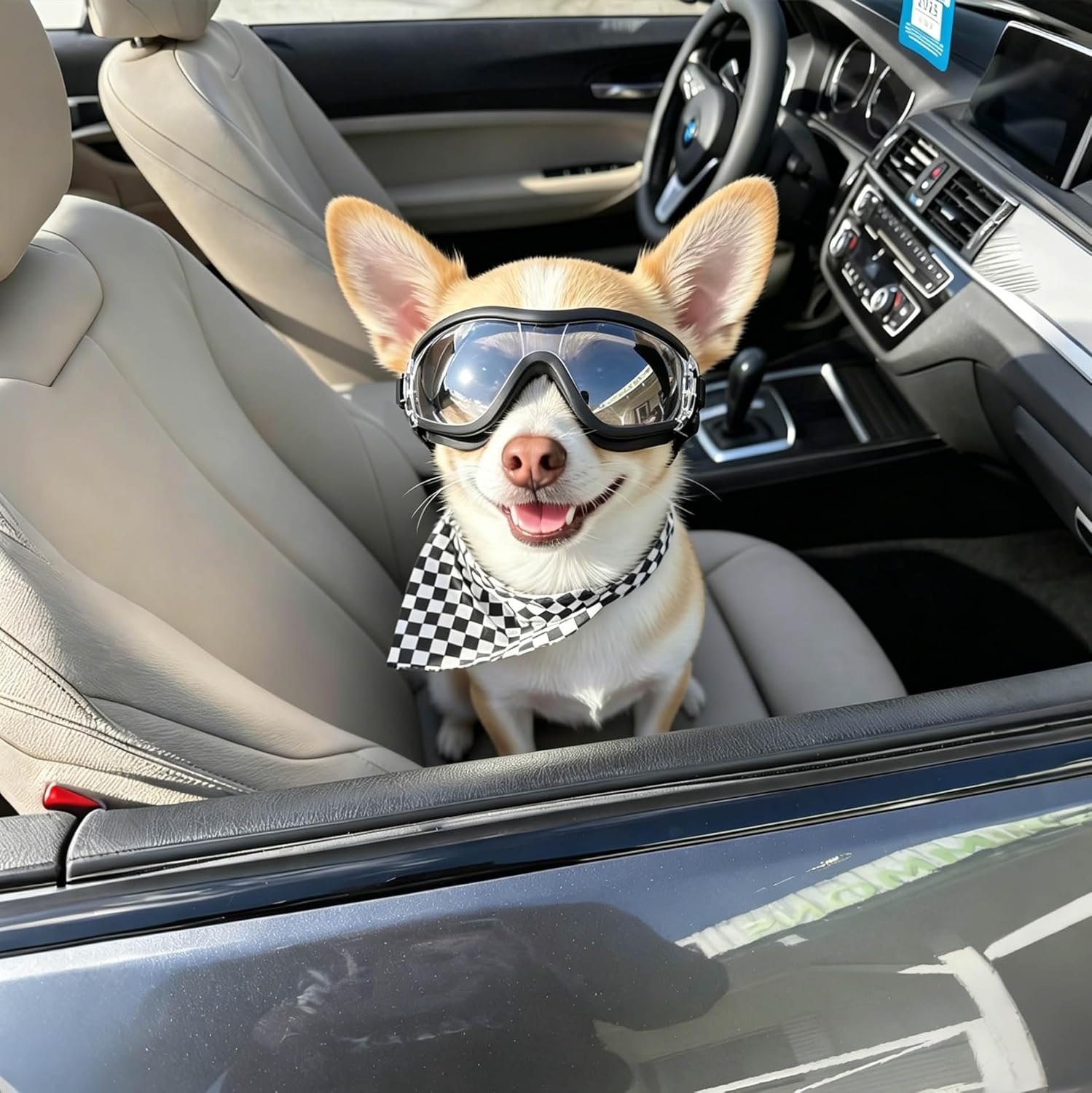 image:imageEnjoying Dog Goggles ExtraSmall to Small Breeds Dog Sunglasses UV Protection Driving Eye Protection for Little Dogs Breathable Windproof Dustproof AntiFog Adjustable Straps Panda WhiteTactical Clear