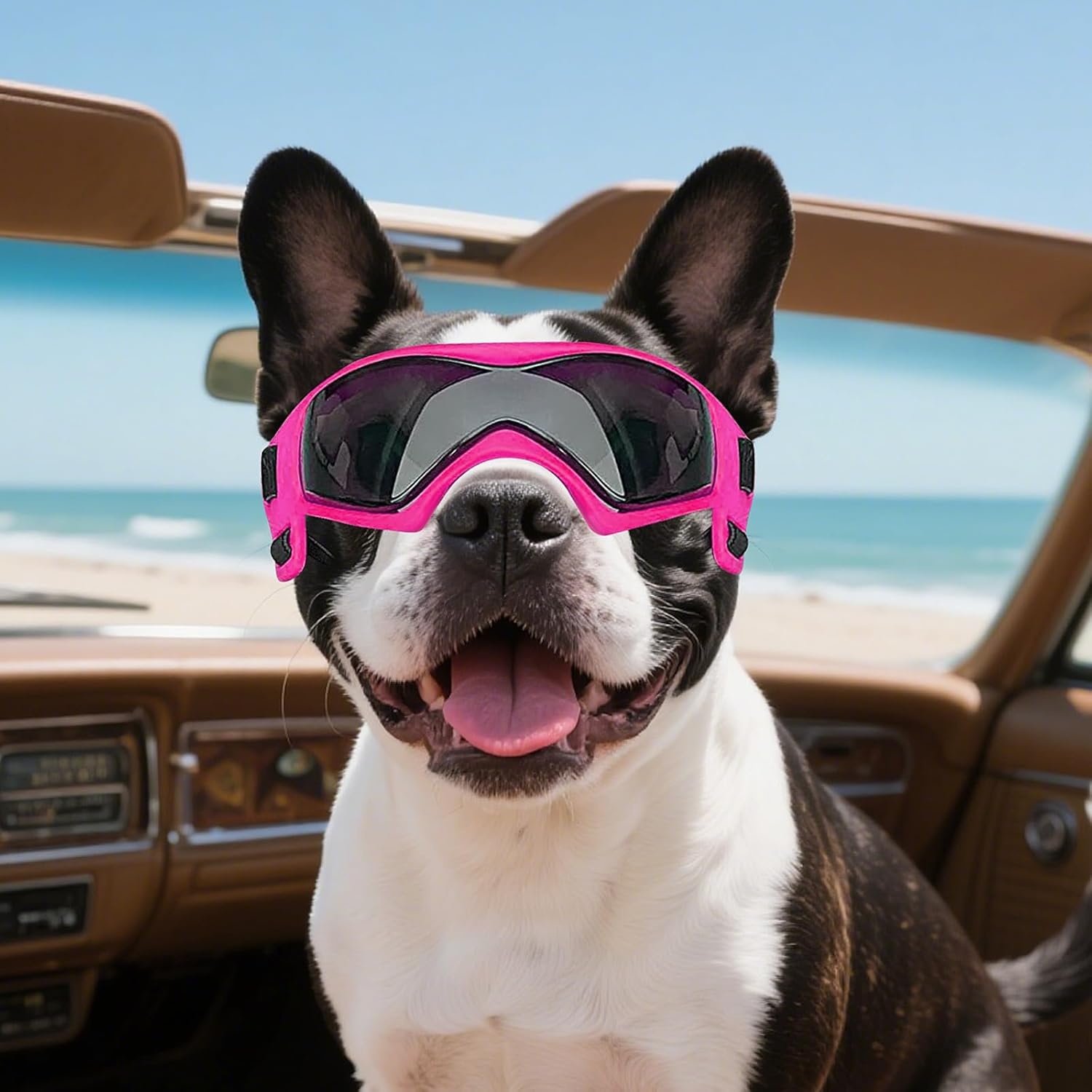 image:imageEnjoying Dog Goggles ExtraSmall to Small Breeds Dog Sunglasses UV Protection Driving Eye Protection for Little Dogs Breathable Windproof Dustproof AntiFog Adjustable Straps Panda WhiteStylish Pink