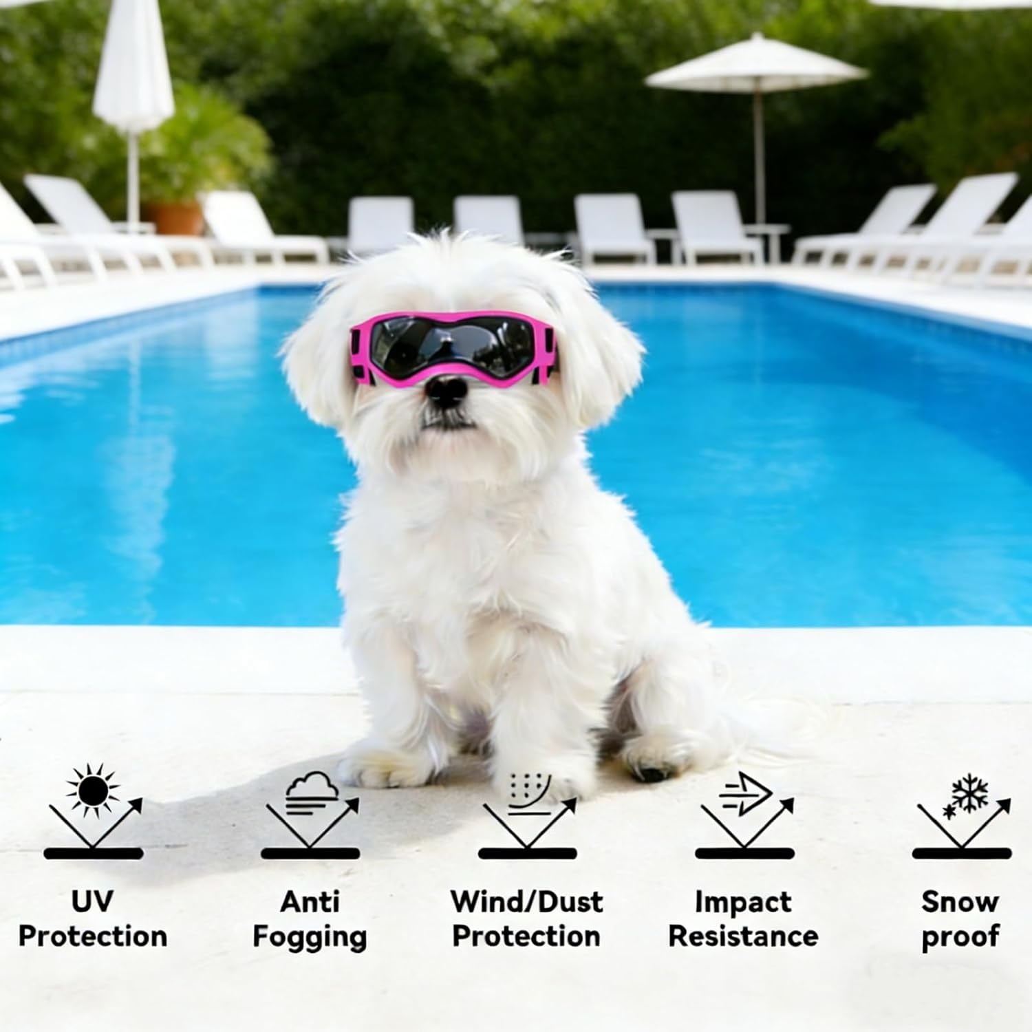 image:imageEnjoying Dog Goggles ExtraSmall to Small Breeds Dog Sunglasses UV Protection Driving Eye Protection for Little Dogs Breathable Windproof Dustproof AntiFog Adjustable Straps Panda WhiteCool Pink
