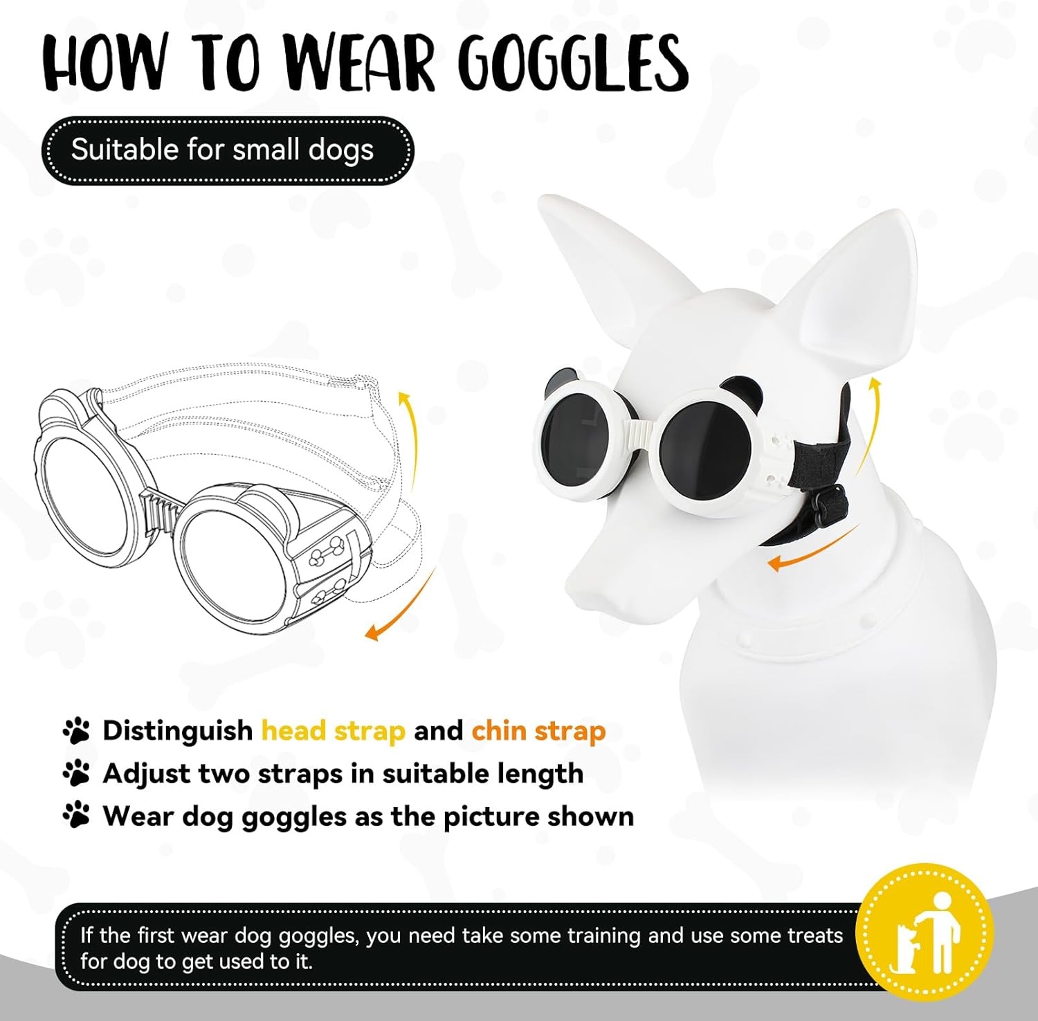 image:imageEnjoying Dog Goggles ExtraSmall to Small Breeds Dog Sunglasses UV Protection Driving Eye Protection for Little Dogs Breathable Windproof Dustproof AntiFog Adjustable Straps Panda WhitePanda White