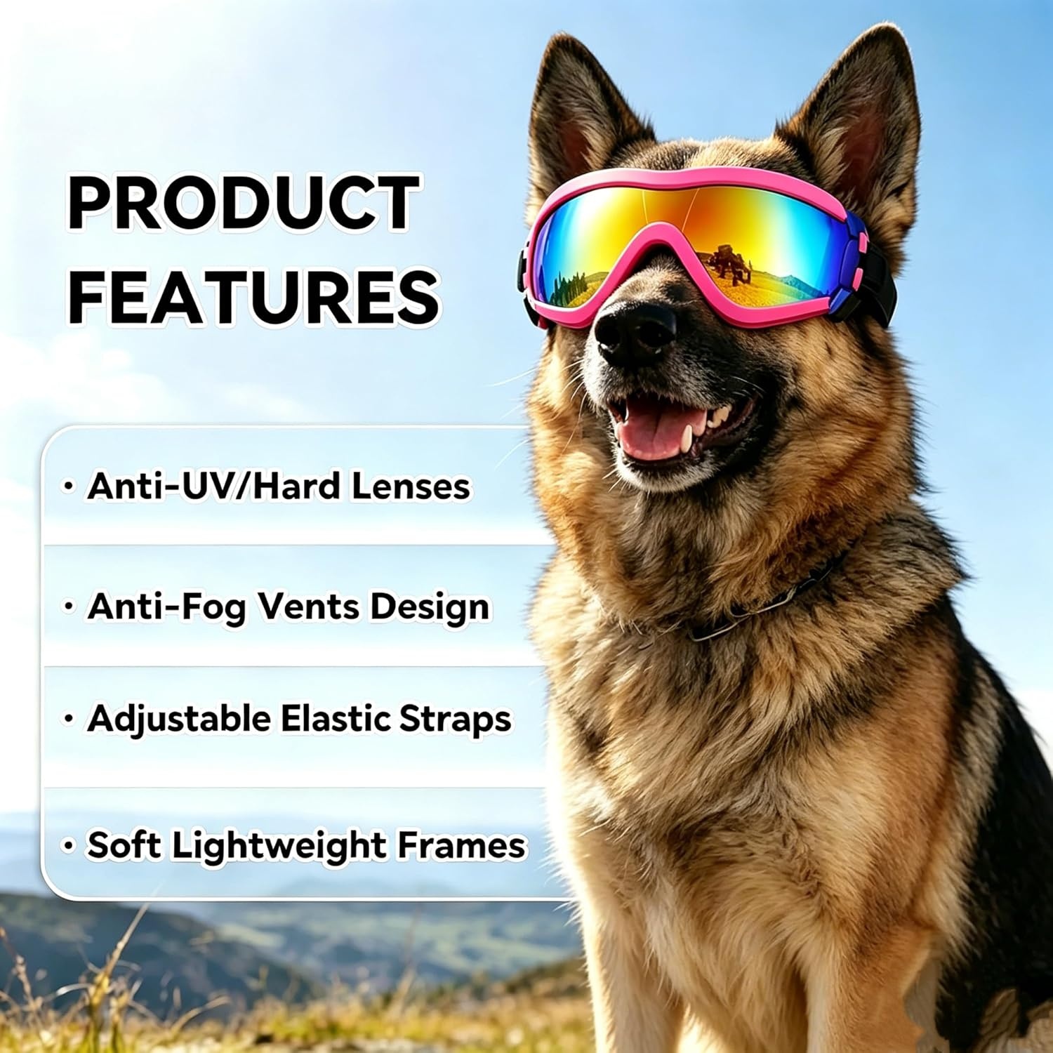 image:imageEnjoying Dog Goggles ExtraSmall to Small Breeds Dog Sunglasses UV Protection Driving Eye Protection for Little Dogs Breathable Windproof Dustproof AntiFog Adjustable Straps Panda WhiteNeon Pink