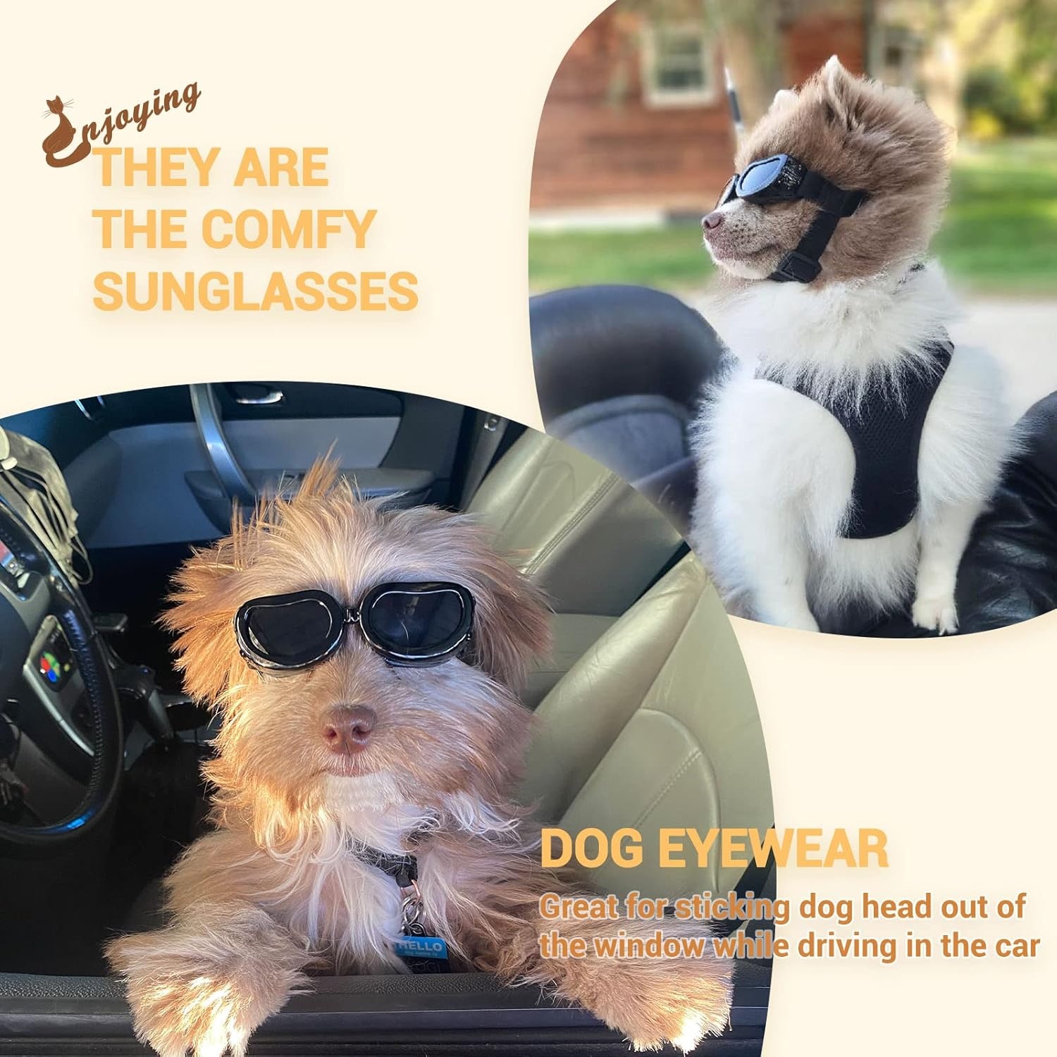 image:imageEnjoying Dog Goggles ExtraSmall to Small Breeds Dog Sunglasses UV Protection Driving Eye Protection for Little Dogs Breathable Windproof Dustproof AntiFog Adjustable Straps Panda WhiteClassic Black