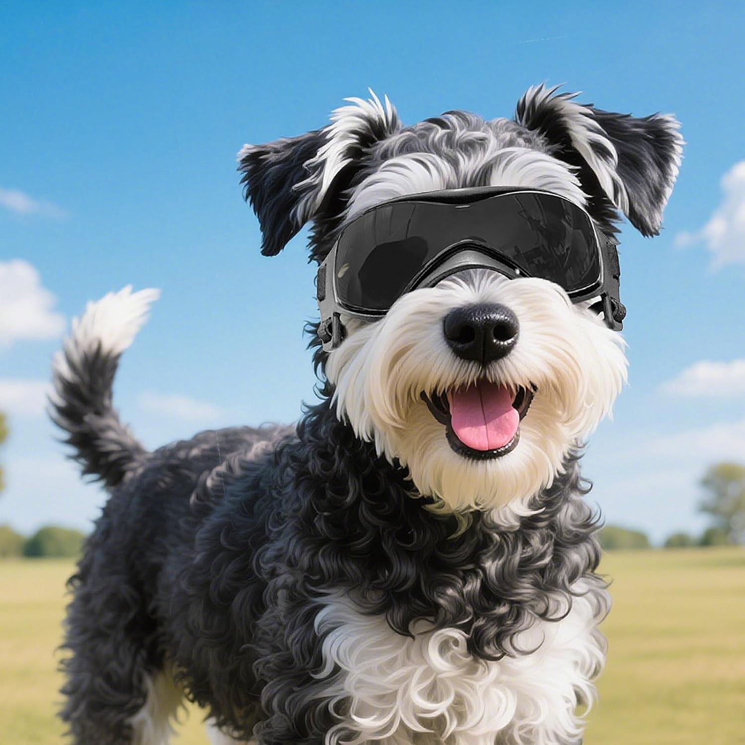 image:imageEnjoying Dog Goggles ExtraSmall to Small Breeds Dog Sunglasses UV Protection Driving Eye Protection for Little Dogs Breathable Windproof Dustproof AntiFog Adjustable Straps Panda WhiteStylish Black
