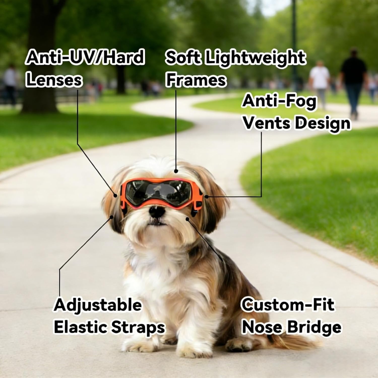 image:imageEnjoying Dog Goggles ExtraSmall to Small Breeds Dog Sunglasses UV Protection Driving Eye Protection for Little Dogs Breathable Windproof Dustproof AntiFog Adjustable Straps Panda WhiteCool Orange