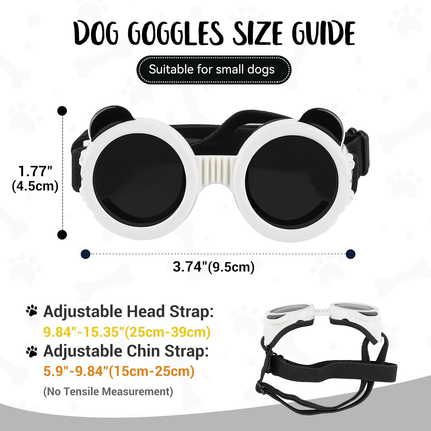 image:imageEnjoying Dog Goggles ExtraSmall to Small Breeds Dog Sunglasses UV Protection Driving Eye Protection for Little Dogs Breathable Windproof Dustproof AntiFog Adjustable Straps Panda WhitePanda White