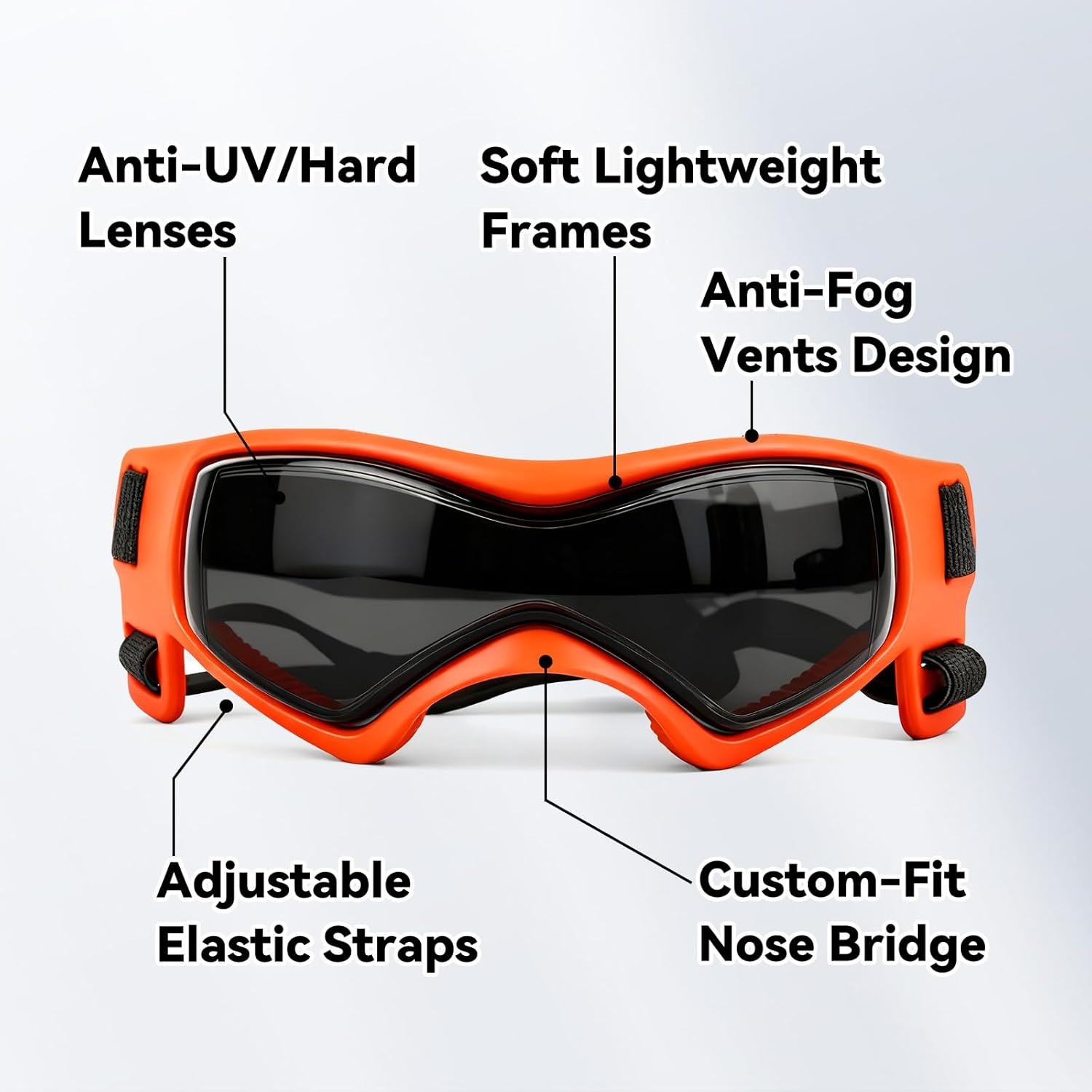 image:imageEnjoying Dog Goggles ExtraSmall to Small Breeds Dog Sunglasses UV Protection Driving Eye Protection for Little Dogs Breathable Windproof Dustproof AntiFog Adjustable Straps Panda WhiteStylish Orange