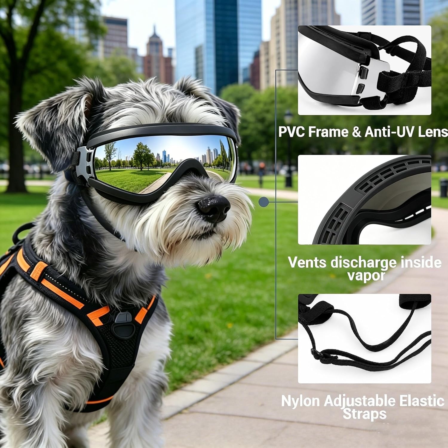 image:imageEnjoying Dog Goggles ExtraSmall to Small Breeds Dog Sunglasses UV Protection Driving Eye Protection for Little Dogs Breathable Windproof Dustproof AntiFog Adjustable Straps Panda WhiteTactical Black