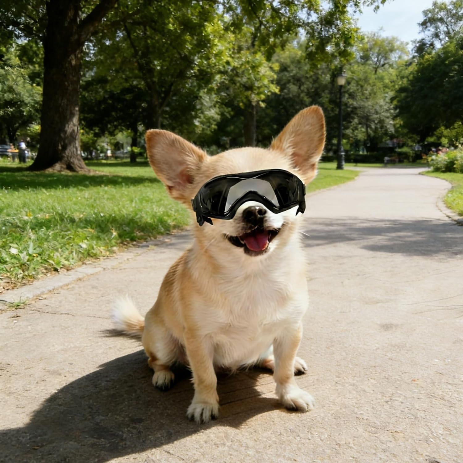 image:imageEnjoying Dog Goggles ExtraSmall to Small Breeds Dog Sunglasses UV Protection Driving Eye Protection for Little Dogs Breathable Windproof Dustproof AntiFog Adjustable Straps Panda WhiteStyle Black
