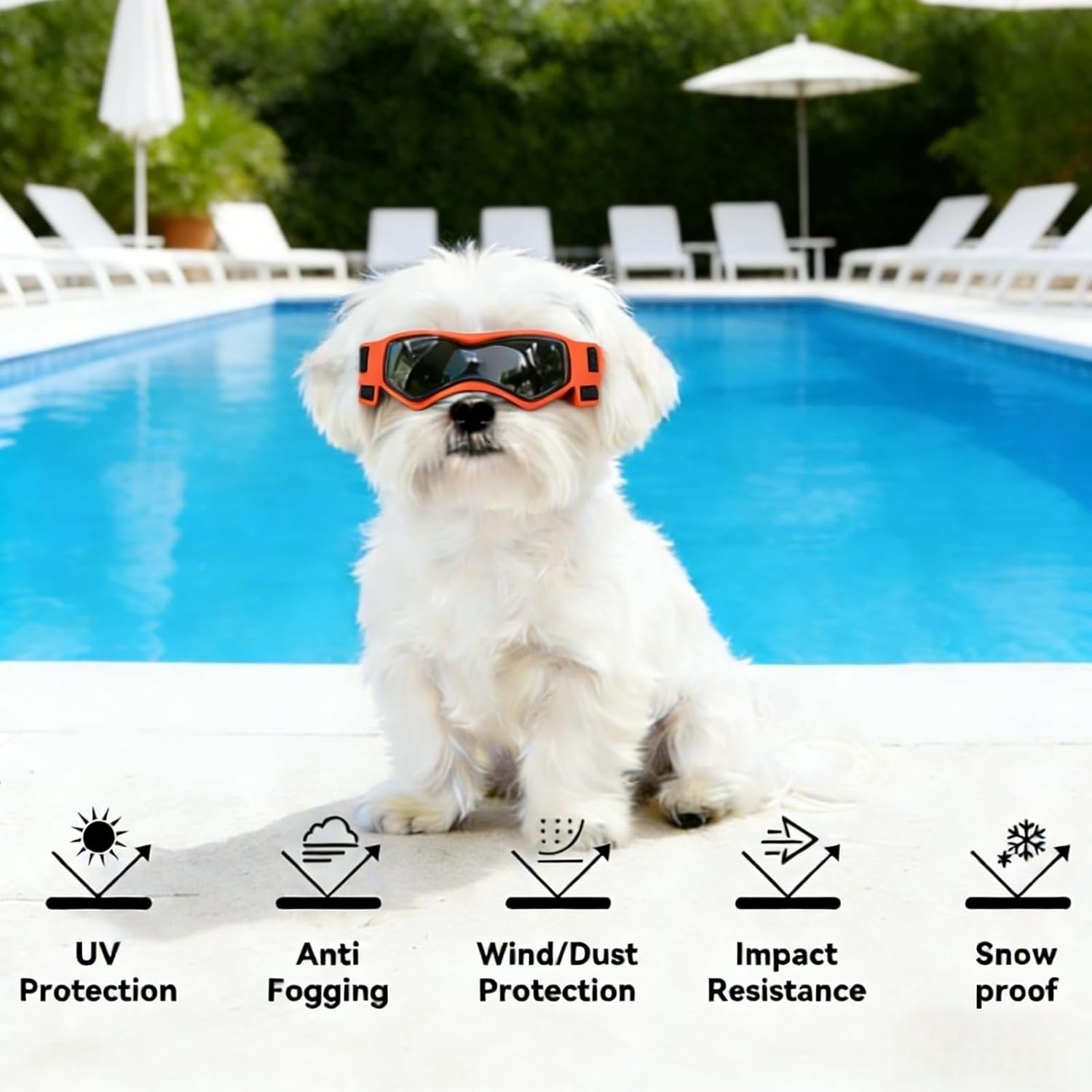 image:imageEnjoying Dog Goggles ExtraSmall to Small Breeds Dog Sunglasses UV Protection Driving Eye Protection for Little Dogs Breathable Windproof Dustproof AntiFog Adjustable Straps Panda WhiteCool Orange