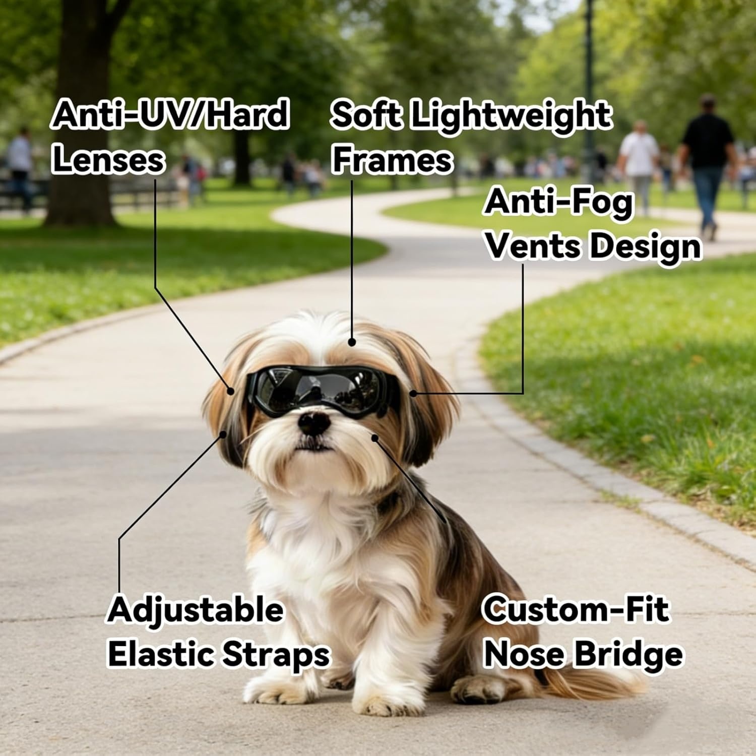 image:imageEnjoying Dog Goggles ExtraSmall to Small Breeds Dog Sunglasses UV Protection Driving Eye Protection for Little Dogs Breathable Windproof Dustproof AntiFog Adjustable Straps Panda WhiteCool Black