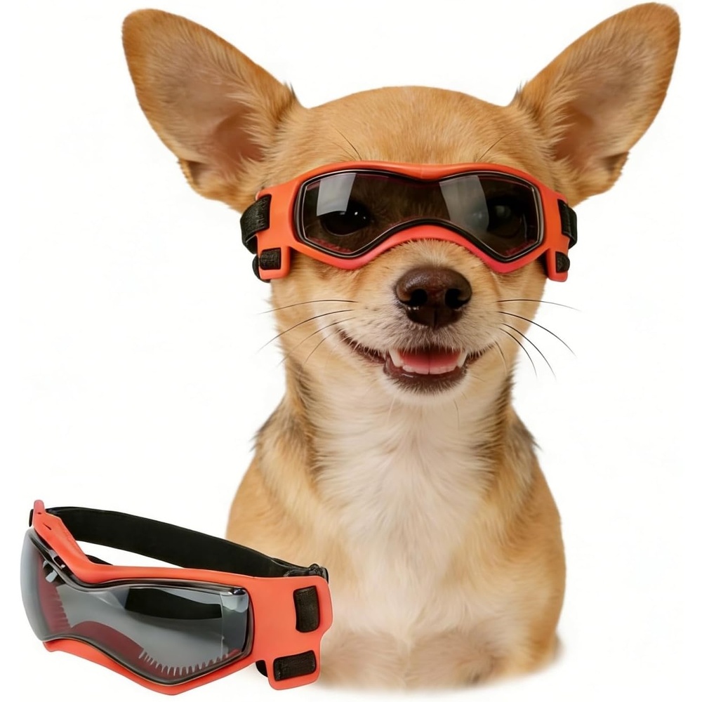 image:imageEnjoying Dog Goggles ExtraSmall to Small Breeds Dog Sunglasses UV Protection Driving Eye Protection for Little Dogs Breathable Windproof Dustproof AntiFog Adjustable Straps Panda WhiteCool Orange