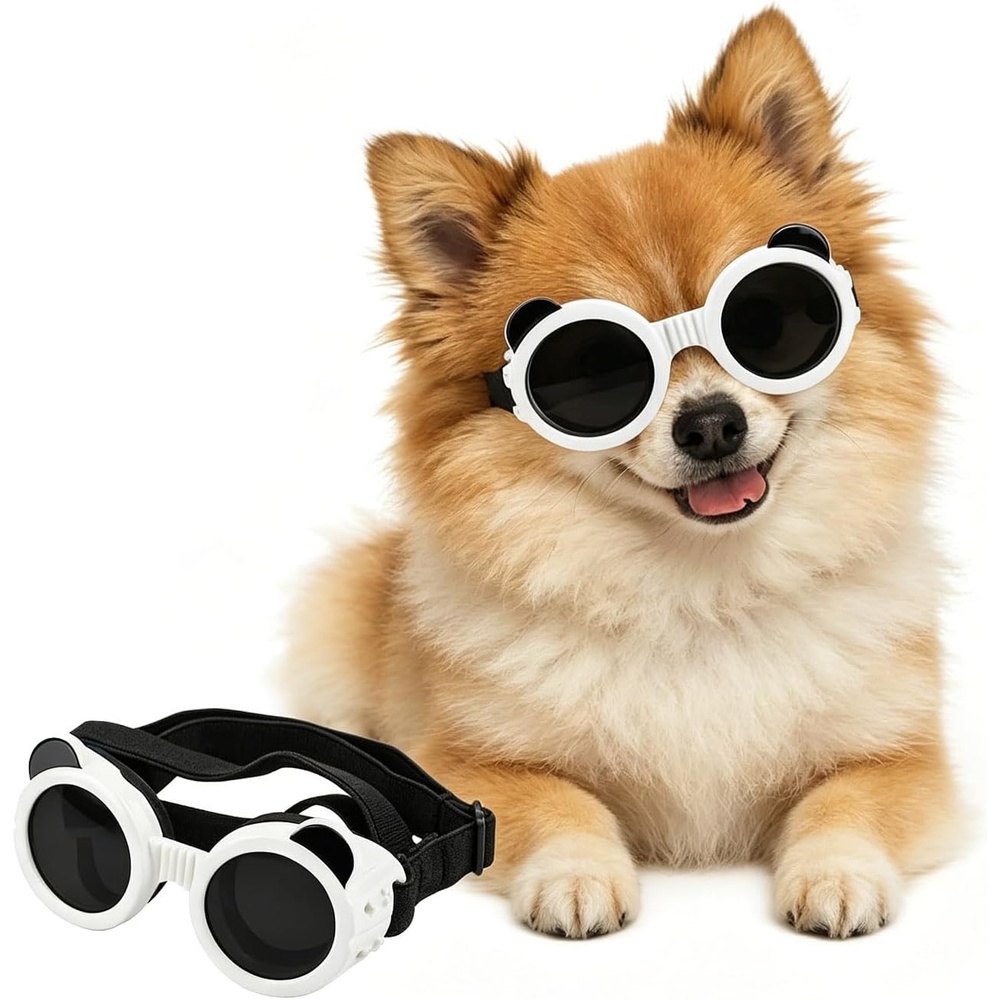 image:imageEnjoying Dog Goggles ExtraSmall to Small Breeds Dog Sunglasses UV Protection Driving Eye Protection for Little Dogs Breathable Windproof Dustproof AntiFog Adjustable Straps Panda WhitePanda White
