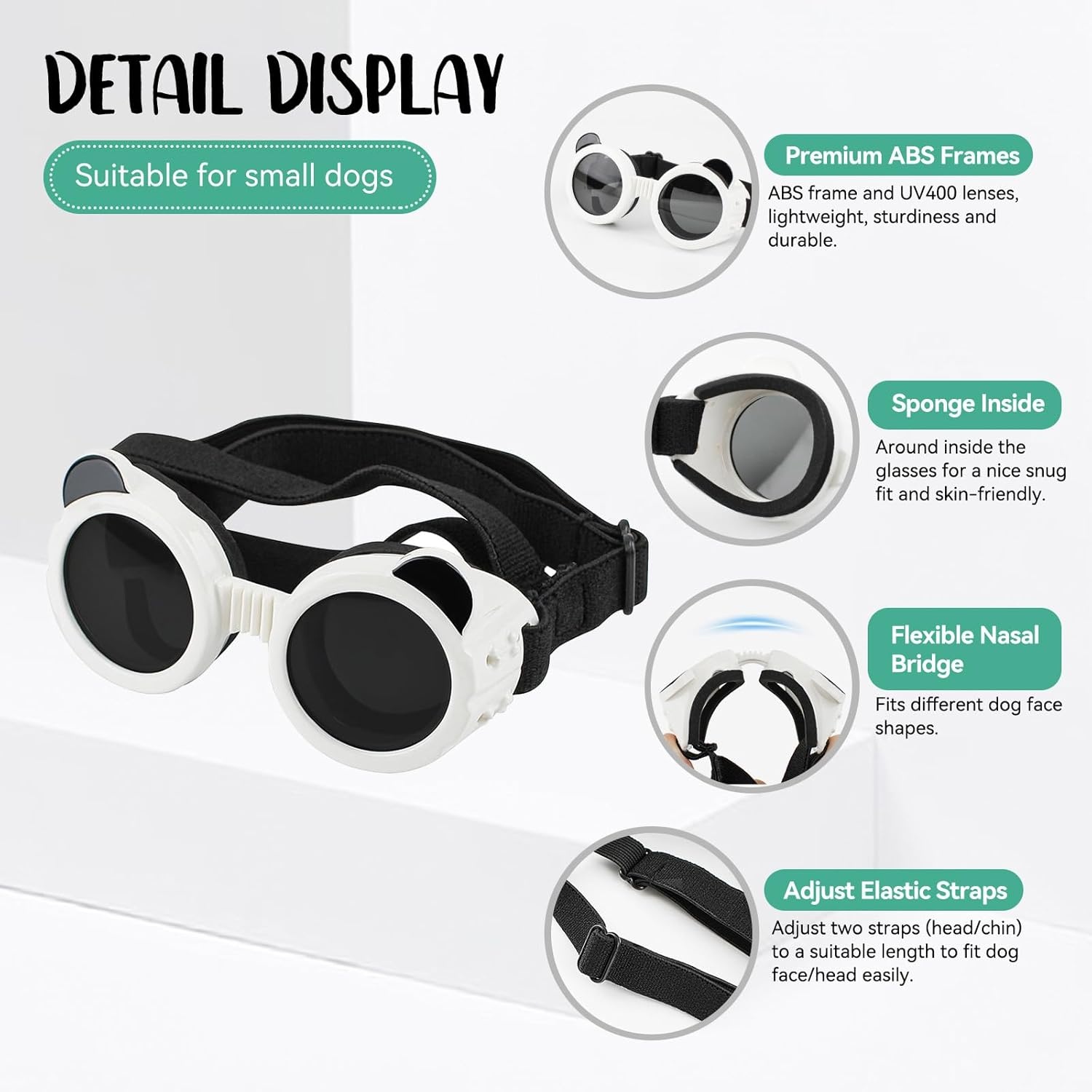 image:imageEnjoying Small Dog Goggles Cat Sunglasses UV Protection Pet Goggles for Cats XS to Small Dogs Outdoor Kitty Puppy Eye Protection Adjustable Straps BlackWhite
