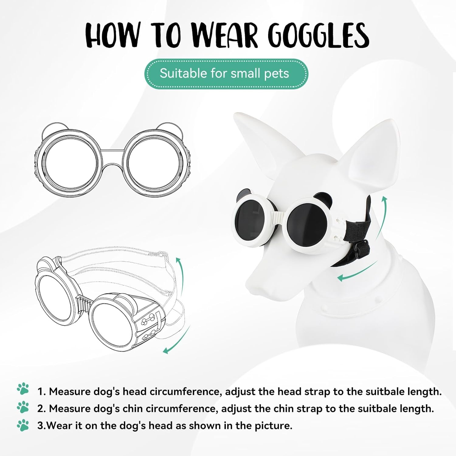 image:imageEnjoying Small Dog Goggles Cat Sunglasses UV Protection Pet Goggles for Cats XS to Small Dogs Outdoor Kitty Puppy Eye Protection Adjustable Straps BlackWhite