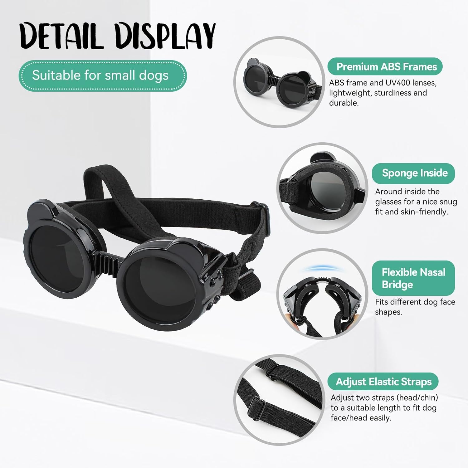 image:imageEnjoying Small Dog Goggles Cat Sunglasses UV Protection Pet Goggles for Cats XS to Small Dogs Outdoor Kitty Puppy Eye Protection Adjustable Straps BlackBlack