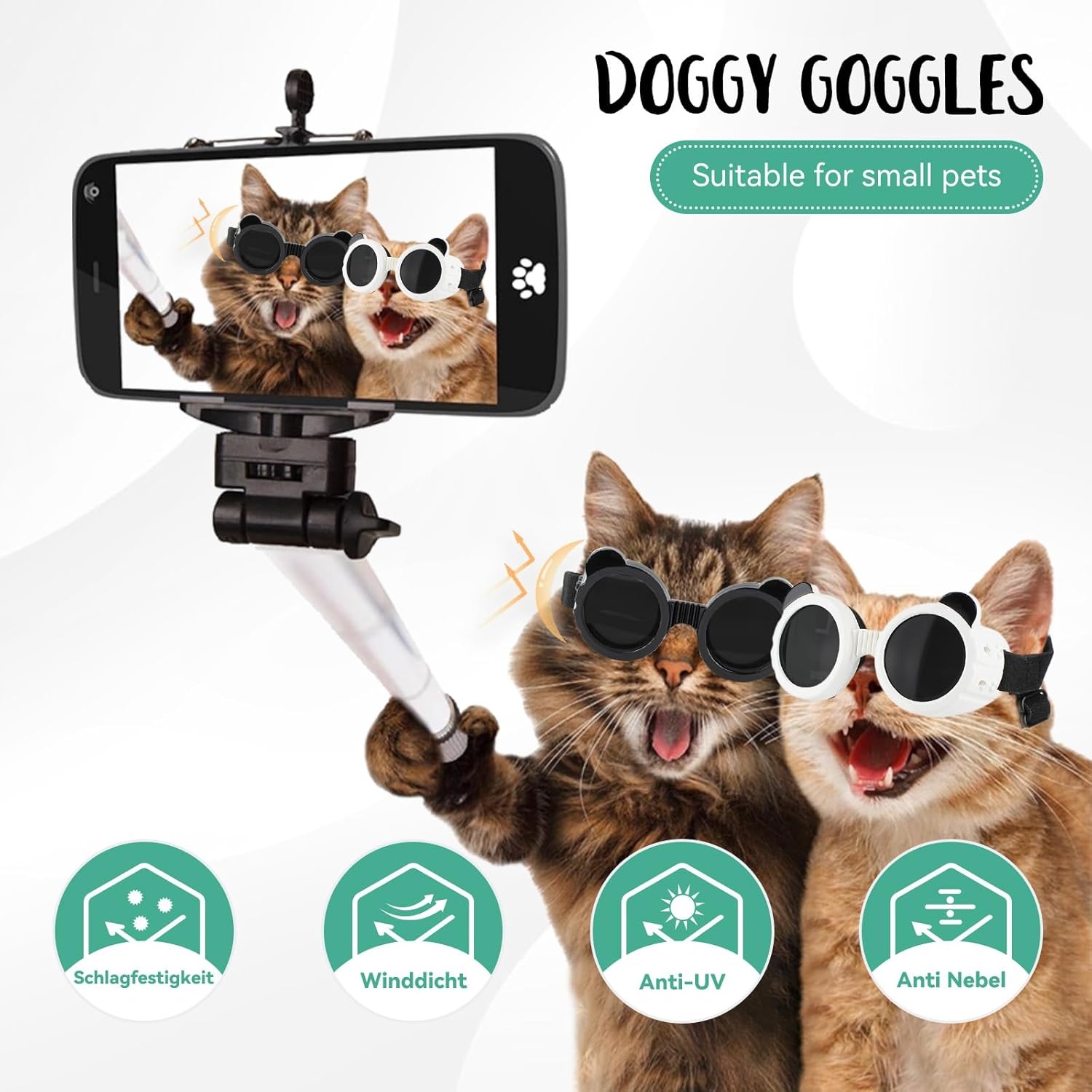 image:imageEnjoying Small Dog Goggles Cat Sunglasses UV Protection Pet Goggles for Cats XS to Small Dogs Outdoor Kitty Puppy Eye Protection Adjustable Straps BlackWhite