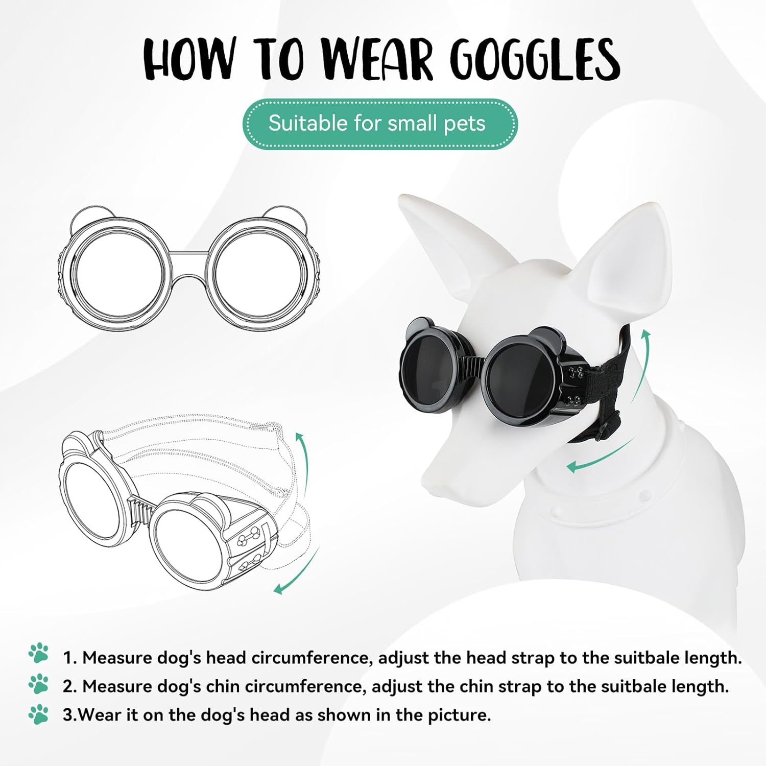 image:imageEnjoying Small Dog Goggles Cat Sunglasses UV Protection Pet Goggles for Cats XS to Small Dogs Outdoor Kitty Puppy Eye Protection Adjustable Straps BlackBlack